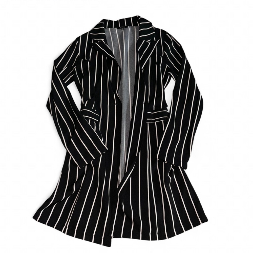 Black & White Striped Longline Women's Blazer